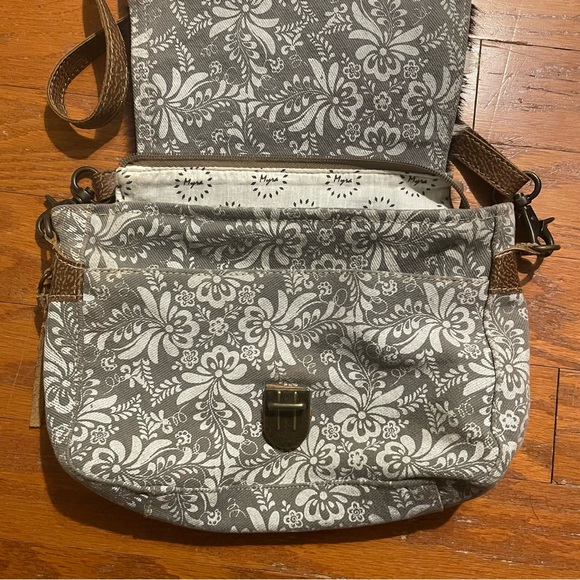 Myra Bag Canvas Flap and Hair-On Messenger Crossbody Bag Purse - Picture 2 of 9